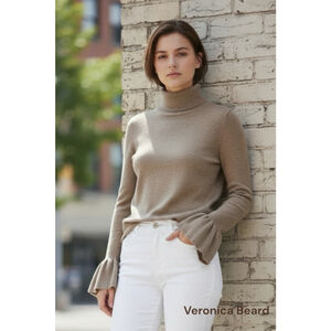 Veronica Beard Beige Merino Wool Turtleneck Sweater L